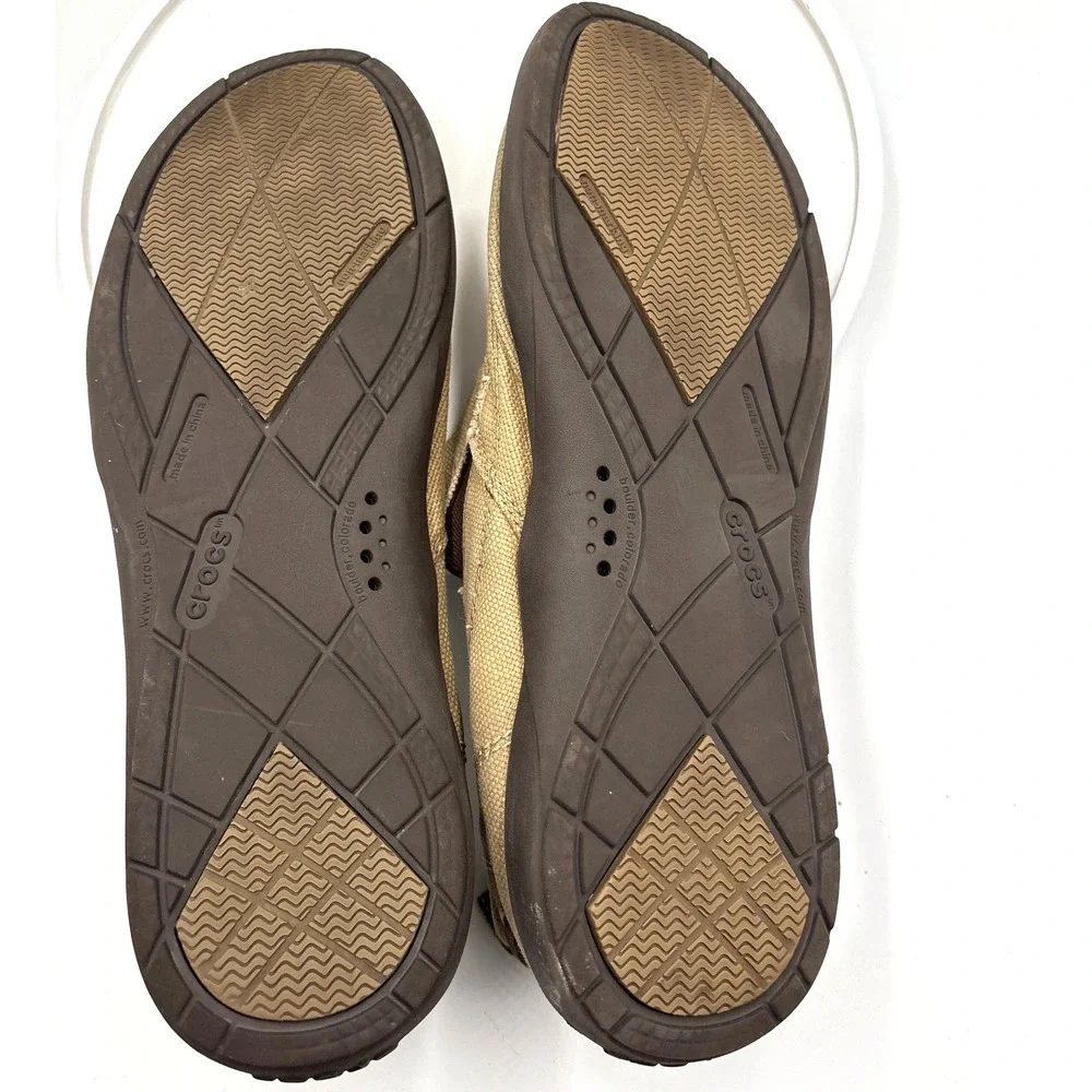 Crocs Santa Cruz Mens Khaki Canvas Slip On Loafers Size M12 Tan 11270